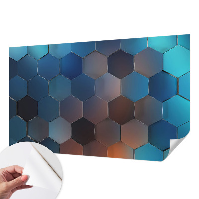 Fotomural decorativo para cabecero de cama con motivo de hexágonos azules