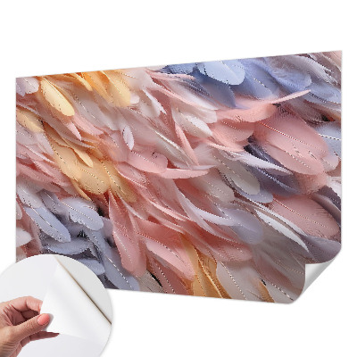 Papel mural texturado decorativo con estampado de plumas en tonos pastel