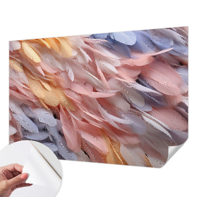 Papel mural texturado decorativo con estampado de plumas en tonos pastel