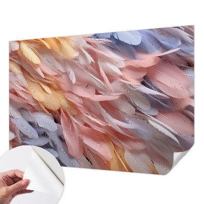Papel mural texturado decorativo con estampado de plumas en tonos pastel