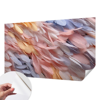Papel mural texturado decorativo con estampado de plumas en tonos pastel