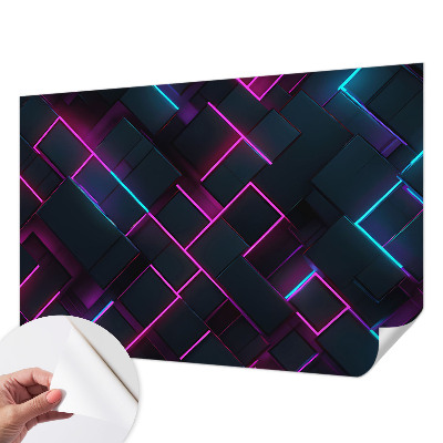 Fotomural decorativo para cabecero de cama con diseño de geometría en tonos neón