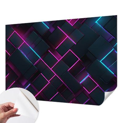 Fotomural decorativo para cabecero de cama con diseño de geometría en tonos neón