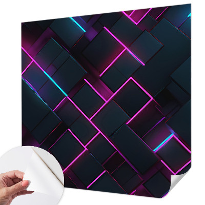 Fotomural decorativo para cabecero de cama con diseño de geometría en tonos neón