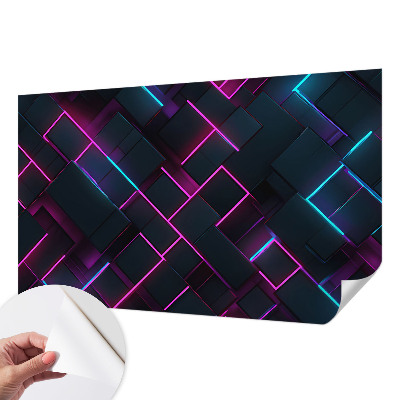 Fotomural decorativo para cabecero de cama con diseño de geometría en tonos neón