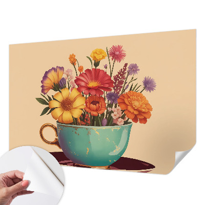 Papel mural con patrón decorativo con un ramo colorido como motivo