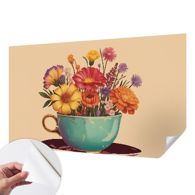 Papel mural con patrón decorativo con un ramo colorido como motivo