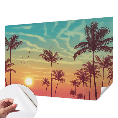 Papel mural con patrón decorativo con un motivo de paisaje tropical