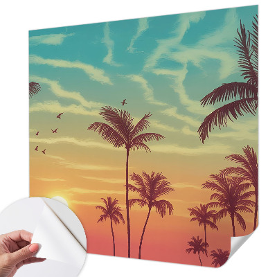 Papel mural con patrón decorativo con un motivo de paisaje tropical