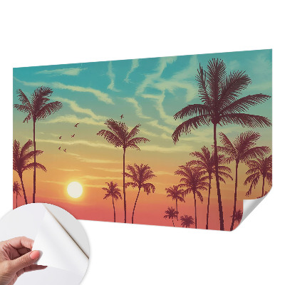 Papel mural con patrón decorativo con un motivo de paisaje tropical