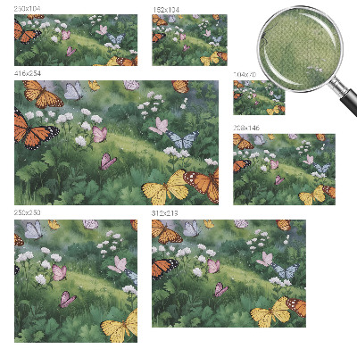 Fotomural decorativo para cabecero de cama con diseño de mariposas sobre un prado