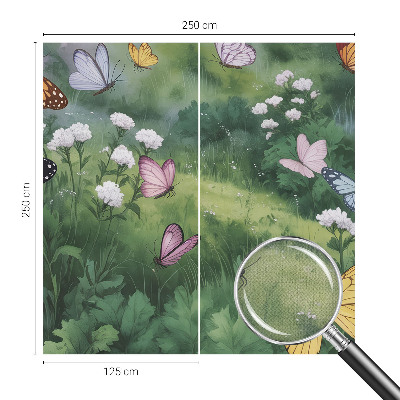 Fotomural decorativo para cabecero de cama con diseño de mariposas sobre un prado