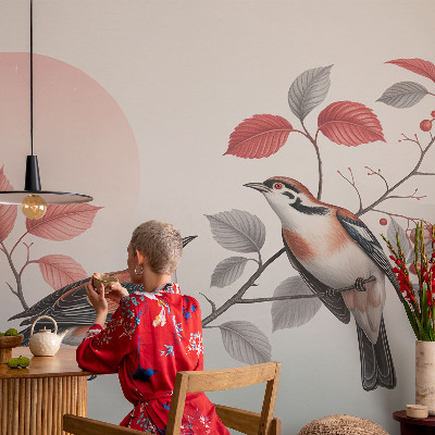 Papel mural texturado decorativo pájaros sentados