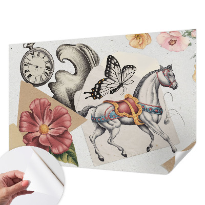 Papel mural texturado decorativo con motivo de flores antiguas