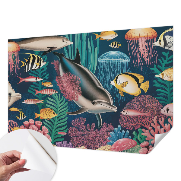Papel mural con patrón decorativo con diseño de fauna submarina