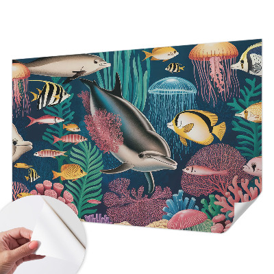 Papel mural con patrón decorativo con diseño de fauna submarina