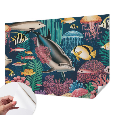 Papel mural con patrón decorativo con diseño de fauna submarina