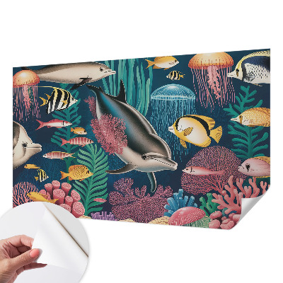 Papel mural con patrón decorativo fauna submarina