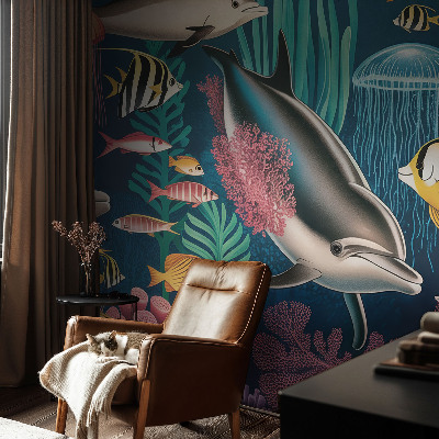 Papel mural con patrón decorativo fauna submarina