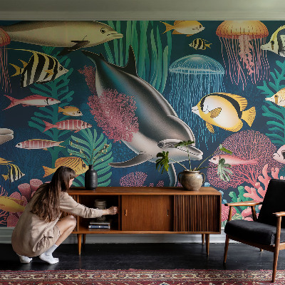 Papel mural con patrón decorativo fauna submarina