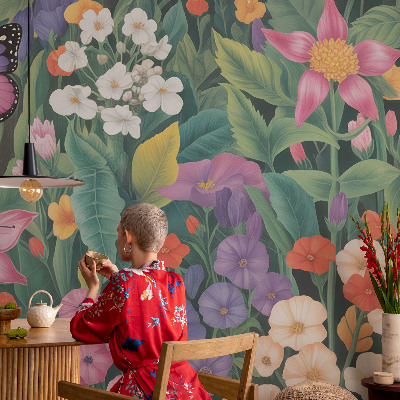 Papel mural con patrón decorativo explosión de flores