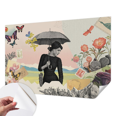 Papel mural texturado decorativo con diseño collage romántico