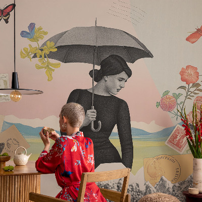 Papel mural texturado decorativo Collage romántico