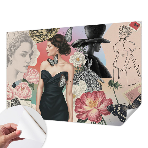 Papel mural con patrón decorativo Flores y retratos