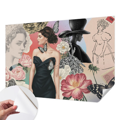 Papel mural con patrón decorativo Flores y retratos