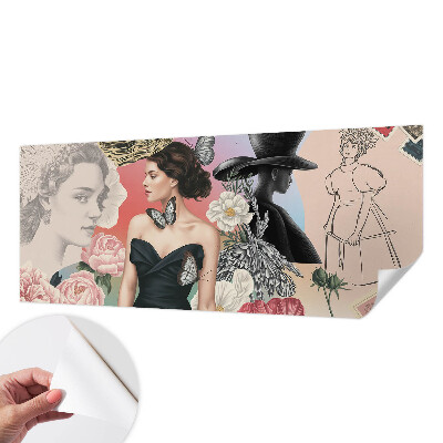 Papel mural con patrón decorativo Flores y retratos