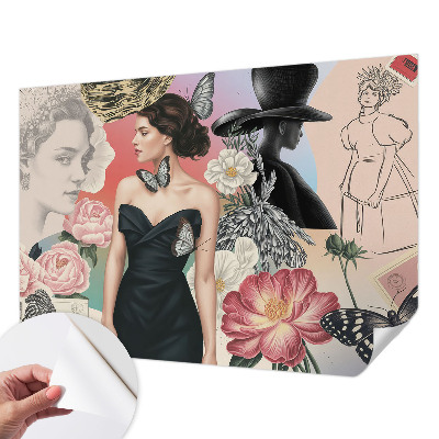 Papel mural con patrón decorativo Flores y retratos