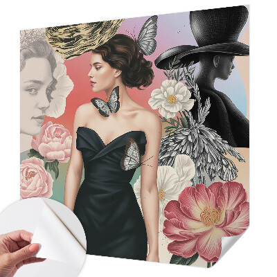 Papel mural con patrón decorativo Flores y retratos