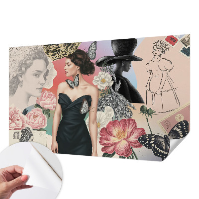 Papel mural con patrón decorativo Flores y retratos