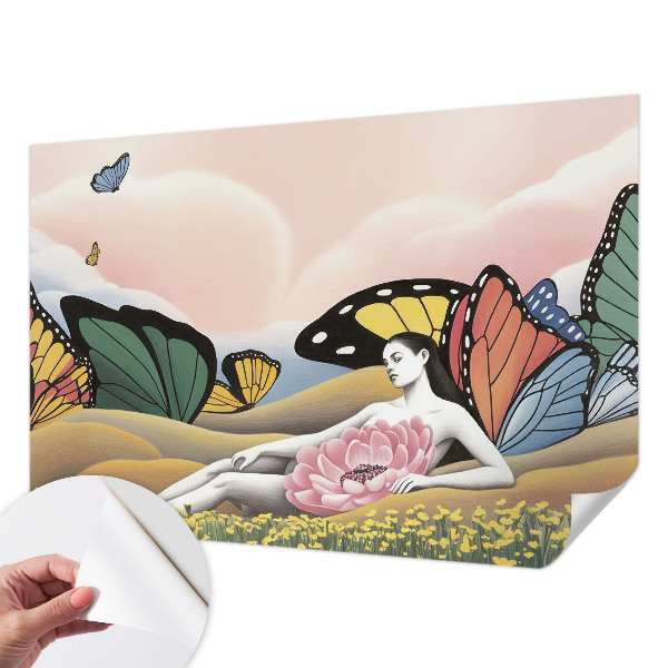 Papel mural con patrón decorativo pradera de mariposas