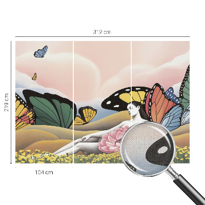 Papel mural con patrón decorativo pradera de mariposas