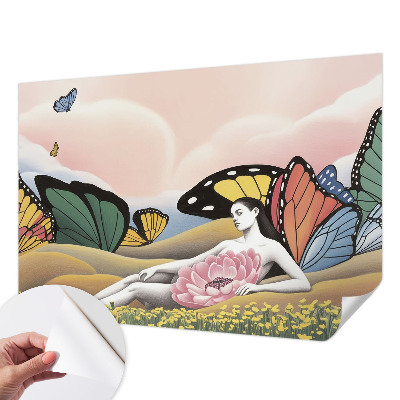 Papel mural con patrón decorativo pradera de mariposas