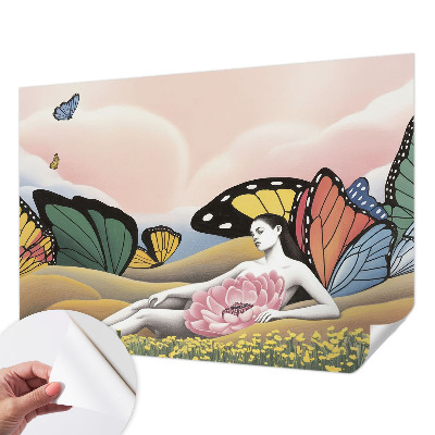 Papel mural con patrón decorativo pradera de mariposas