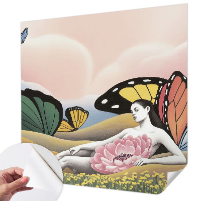 Papel mural con patrón decorativo pradera de mariposas