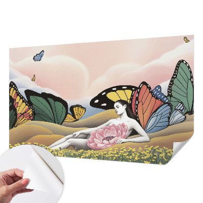 Papel mural con patrón decorativo pradera de mariposas