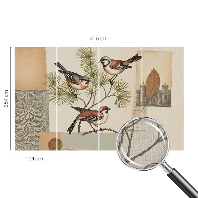 Papel mural texturado decorativo Collage de pájaros