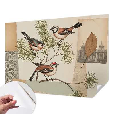 Papel mural texturado decorativo Collage de pájaros