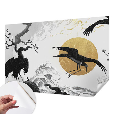 Mural de pared con estampado hermoso con diseño de grullas negras