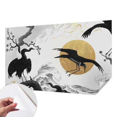 Mural de pared con estampado hermoso con diseño de grullas negras