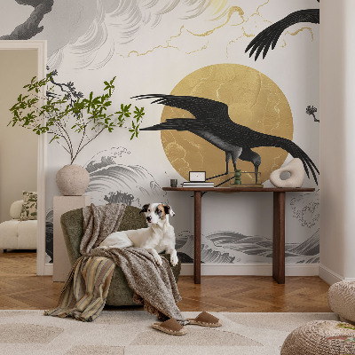 Mural de pared con estampado hermoso grullas negras