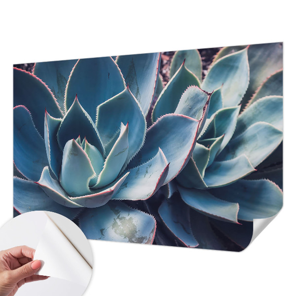 Papel mural con patrón decorativo con diseño de hojas de aloe en tono verde