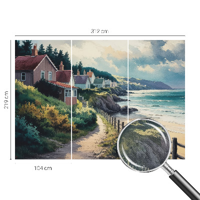 Mural de pared con estampado hermoso con motivo de casas en acantilados