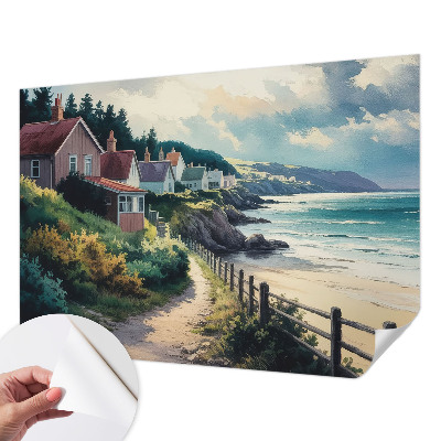 Mural de pared con estampado hermoso con motivo de casas en acantilados