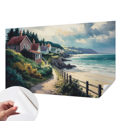 Mural de pared con estampado hermoso con motivo de casas en acantilados