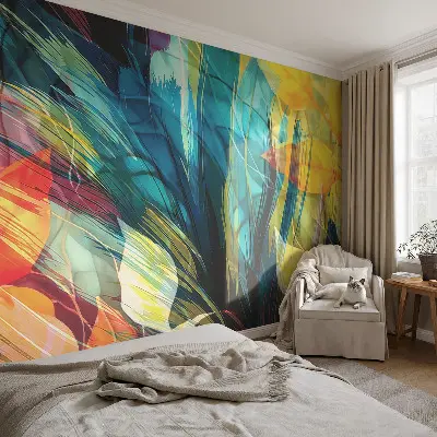 Papel mural con patrón decorativo con un motivo de hojas abstractas