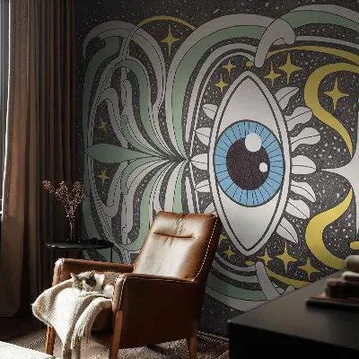 Fotomural decorativo para cabecero de cama con diseño de ojo simétrico